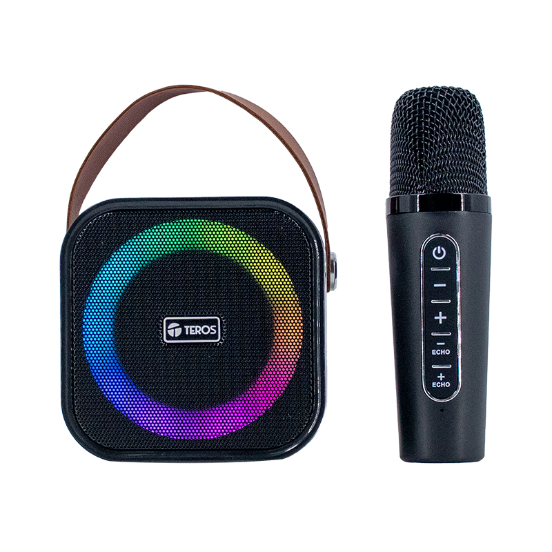 Parlante karaoke inalámbrico TEROS TE-6013N, BT 5.4, 10W, 1800mAh, USB, Luces RGB