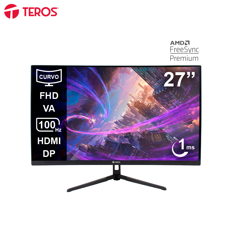 Monitor curvo TEROS TE-2732S 27" FHD VA 100Hz 1ms HDMI DP negro
