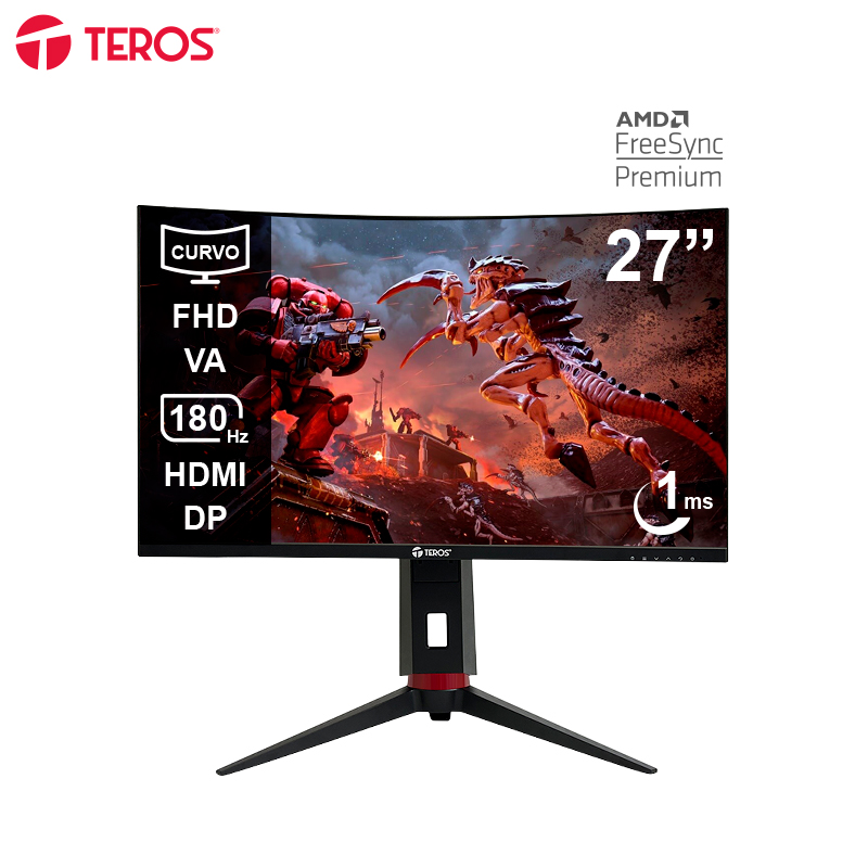 Monitor curvo gaming TEROS TE-2766G, 27" FHD VA, 180Hz, 1ms, HDMI, DP, Audio out