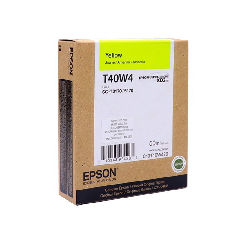 Cartucho de tinta Epson T40W420, UltraChrome XD2, contenido 50ml, color amarillo.