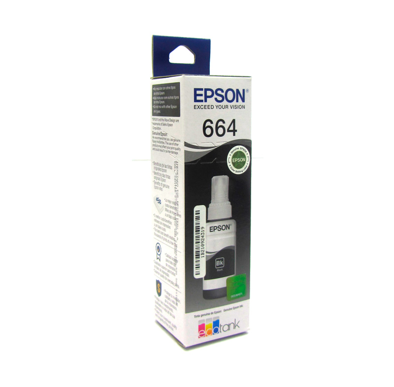 Botella de tinta EPSON T664120, color negro, contenido 70ml, para impresoras EPSON L200.<br>
