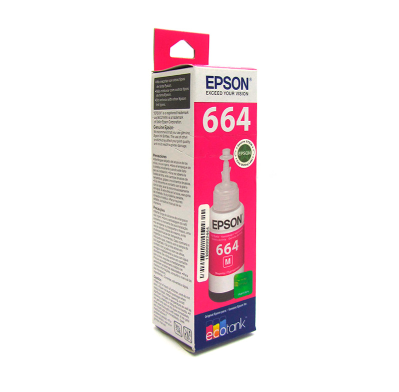 Botella de tinta EPSON T664320, color magenta, contenido 70ml, para impresoras EPSON L200.<br>