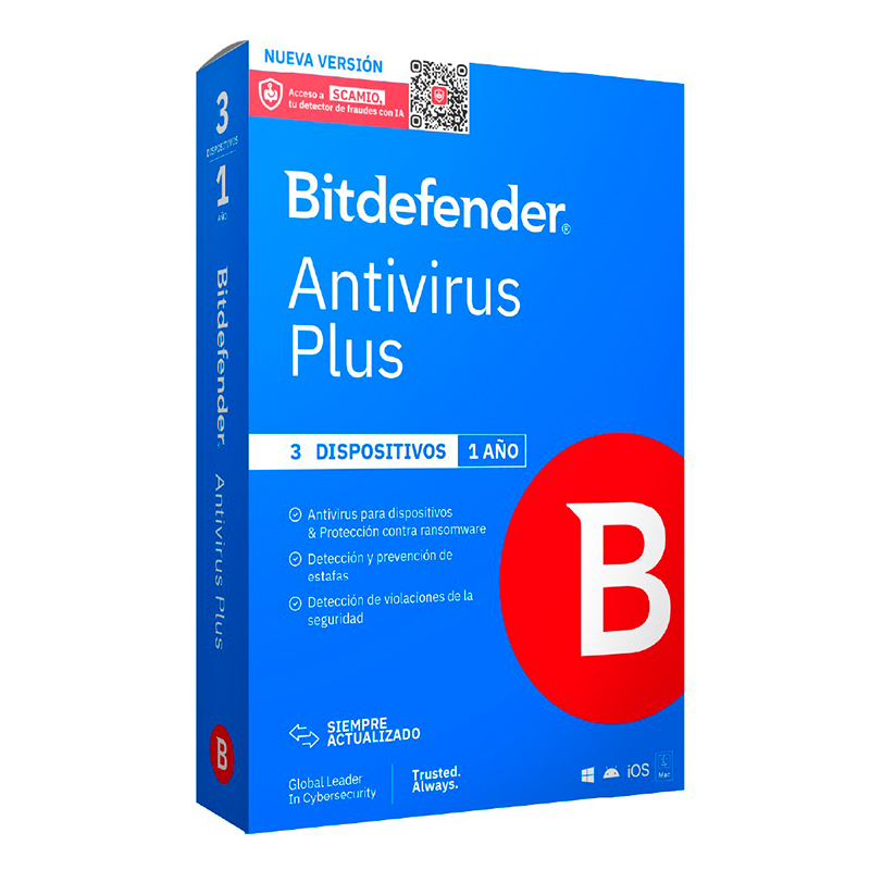 Bitdefender Antivirus Plus - Licencia de 1 año para 3 dispositivos